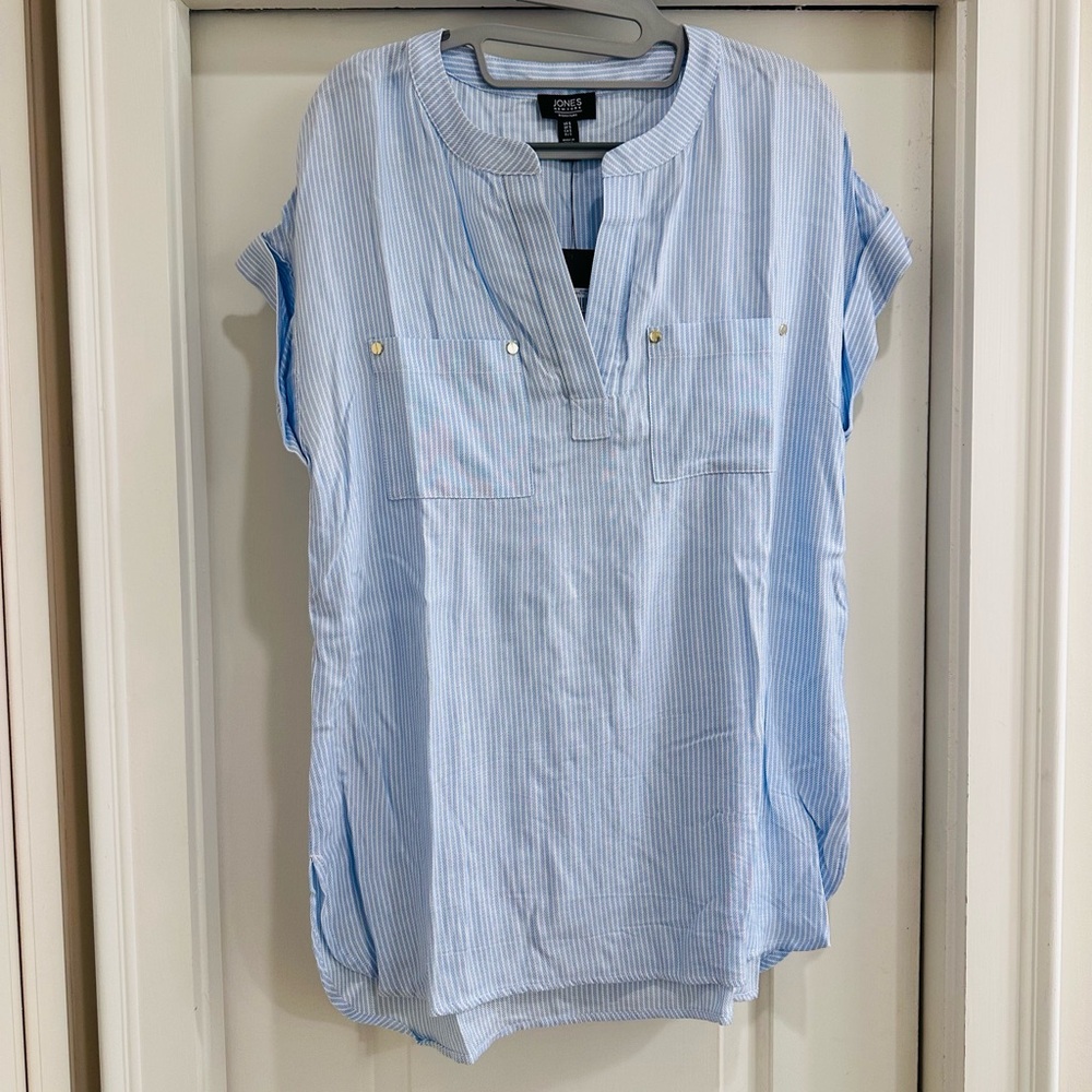 Jones New York Light Blue Striped Blouse